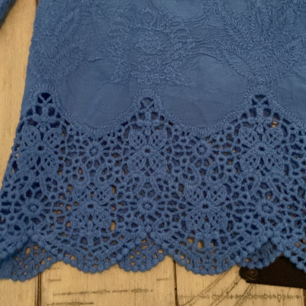 Democracy Woven Cotten Crochet Trim Peplum Top Cerulean Blue S - Picture 10 of 16